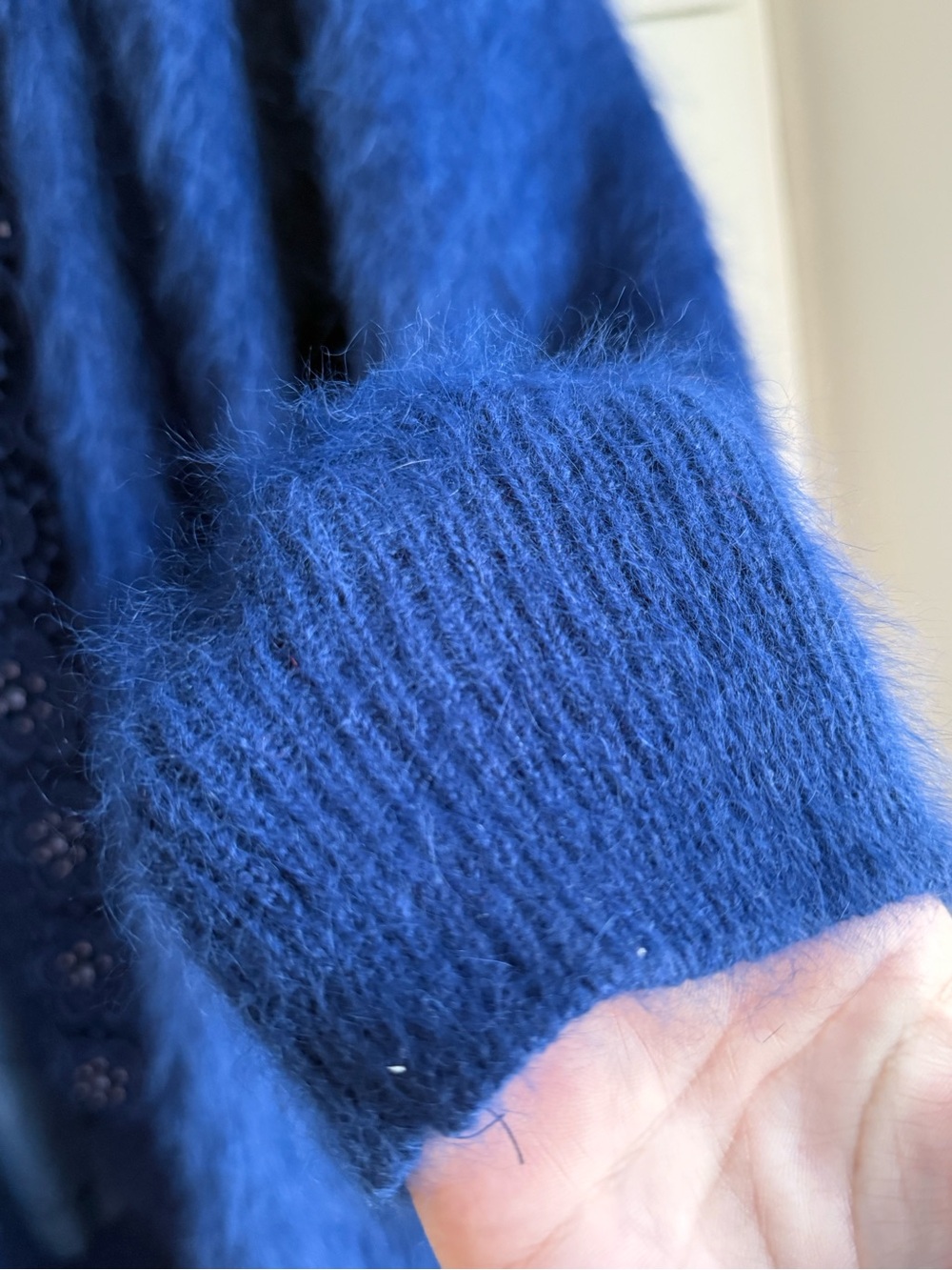Vintage 80s Rosa Surk Young Cobalt Blue Angora Beaded Long Cardigan | Free Size - Picture 10 of 12